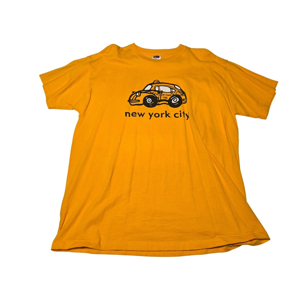 Vintage NYC Taxi Graphic Tee Yellow "New York City" T-Shirt Men's Large FOTL‎